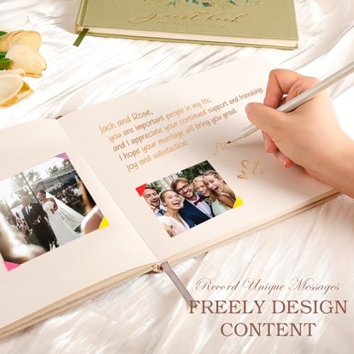 Image of molekaus Wedding Guest Book Hardcover 8 inch x 10 inch,100 Pages | Wedding Guest Book,Guest Book Weddings Reception,Polaroid Guest Book for Wedding with Pen, Photo Corner