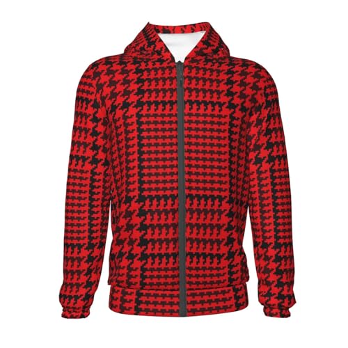 Red Black Houndstooth Kids Pullover Hoodies Boys Zip Up Sweatshirts Girls Athletic Clothes with Pocket2