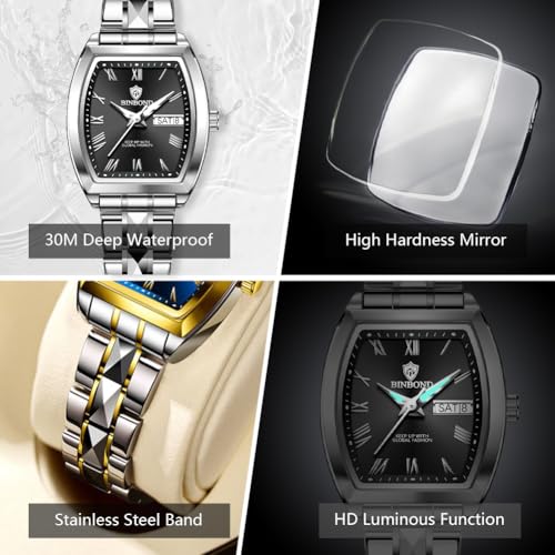 Square Womens Watch Fashion Luxury Elegant Dress Stainless Steel Ladies Wrist Watches for Female Day Date Waterproof Luminous4