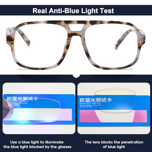 Image of Mirkcittle Retro Square Aviator Blue Light Blocking Glasses for Women Men Oversized Pilot Eyeglasses Fake Nerd Frame