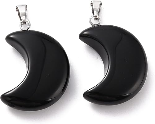 Miniatura 2 de KitBeads 5 dijes de obsidiana y luna de cristal, piedras preciosas naturales, luna creciente y obsidiana para hacer joyas, collares a granel