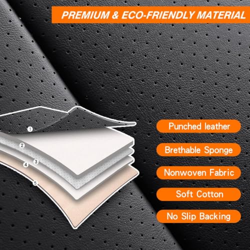 Image of MINGBRON Black Car Seat Cover with Lumbar Support, Car Seat Protector Waterproof, Nappa Leather Car Seat Cushion, Car Seat Covers Front Seats and Back Fit for Most Cars