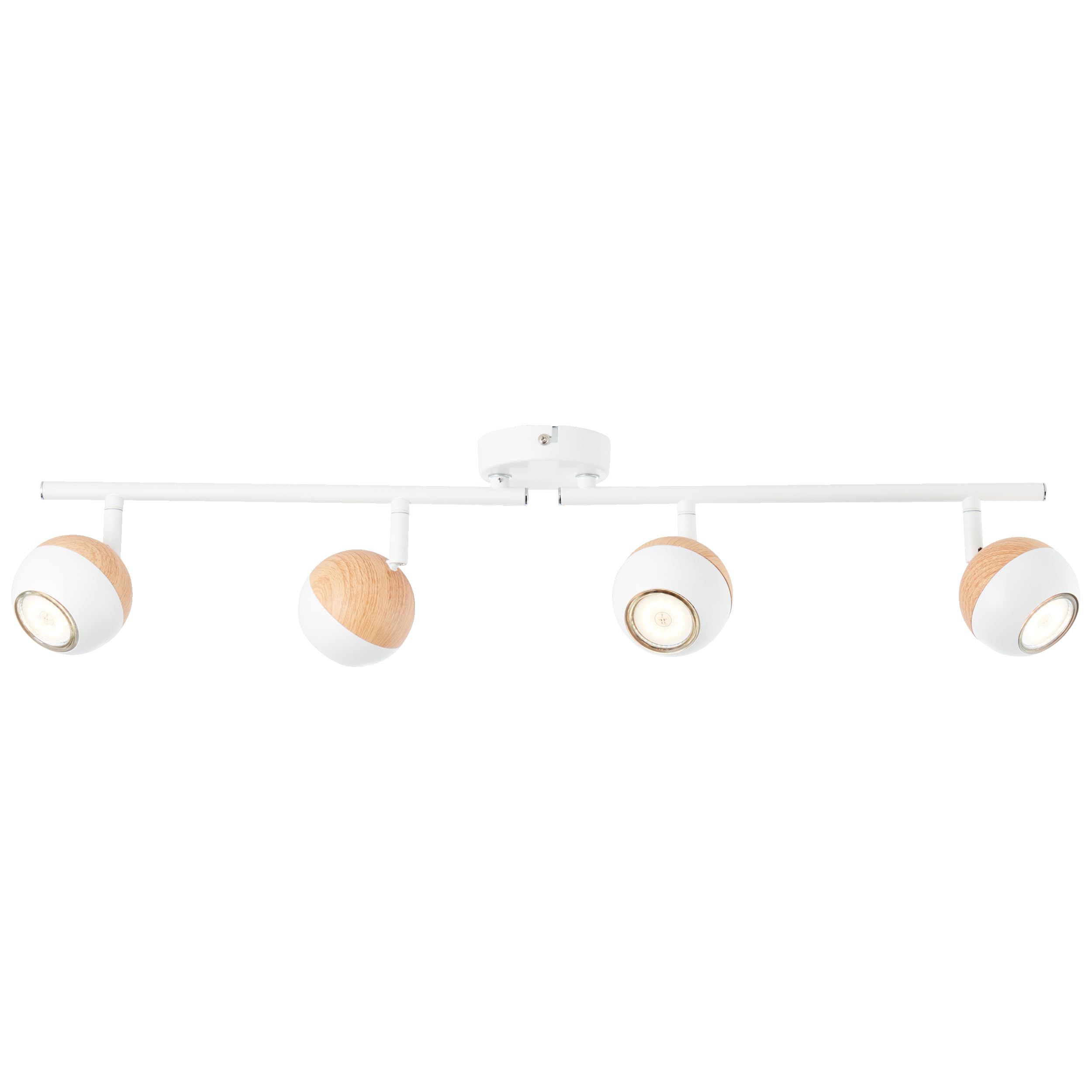 Lightbox Faretto da soffitto a LED con luce bianca calda - Tubo spot a 4 fiamme con teste orientabili - Plafoniera con lampadina inclusa e sostituibile - Metallo bianco/legno