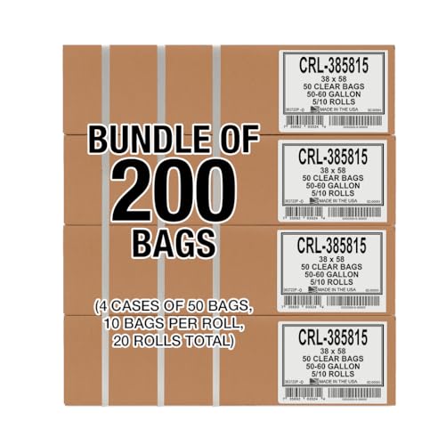Image of Aluf Plastics 55-60 Gallon 1.5 MIL Clear Garbage Bags - 38 inch x 58 inch - Pack of 200 - For Contractor, Industrial, Healthcare, & Municipal