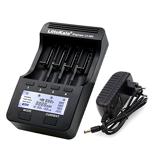 Andoer LiitoKala Lii-500 Kit de carregador de bateria inteligente com 4 slots para tela LCD de íon-lítio de 3,7 V e bateria recarregável de 1,2 V Ni-MH