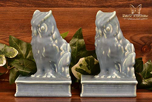 Rookwood Pottery 1945 Blue Mat Owl Bookends #2655 #TOP1