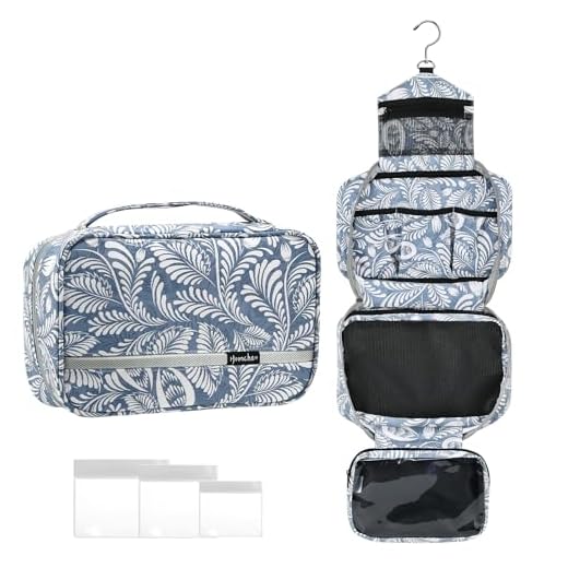 homchen Trousse de toilette à suspendre pour homme et femme, grande capacité, trousse de maquillage avec 4 compartiments, pliable et compact, Feuille grise., M, Trousse de toilette pliable et
