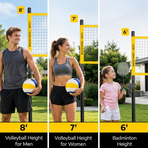 Image of A11N SPORTS Outdoor Volleyball and Badminton Combo Set - Includes Adjustable Height Anti-Sag Net, Volleyball, Air Pump, 4 Badminton Rackets, 2 Shuttlecocks, Boundary Line Marker, and Carrying Bag