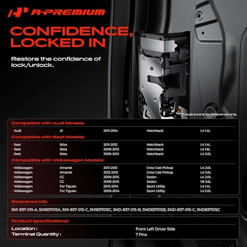 Image of A-Premium Front Left Driver Side Door Lock Actuator Compatible with Volkswagen Tiguan 2009-2014, CC 2009-2015, Amarok 2011-2012 & Audi A1 2011-2014 & Seat Ibiza 2009-2012