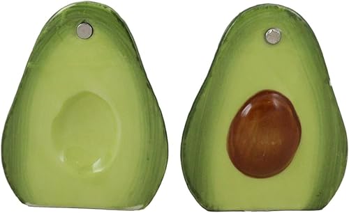 Ebros - Juego de salero y pimentero de cerámica de superalimento delicioso en mitades de aguacate, figuras de fiesta, cocina, mesa, frutas,