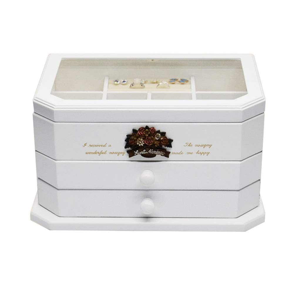 Joyero De Madera con Cajón, Gran Capacidad, Tapa De Cristal, Versátil, Ideal para Bodas, Compromisos Y Anillos.
