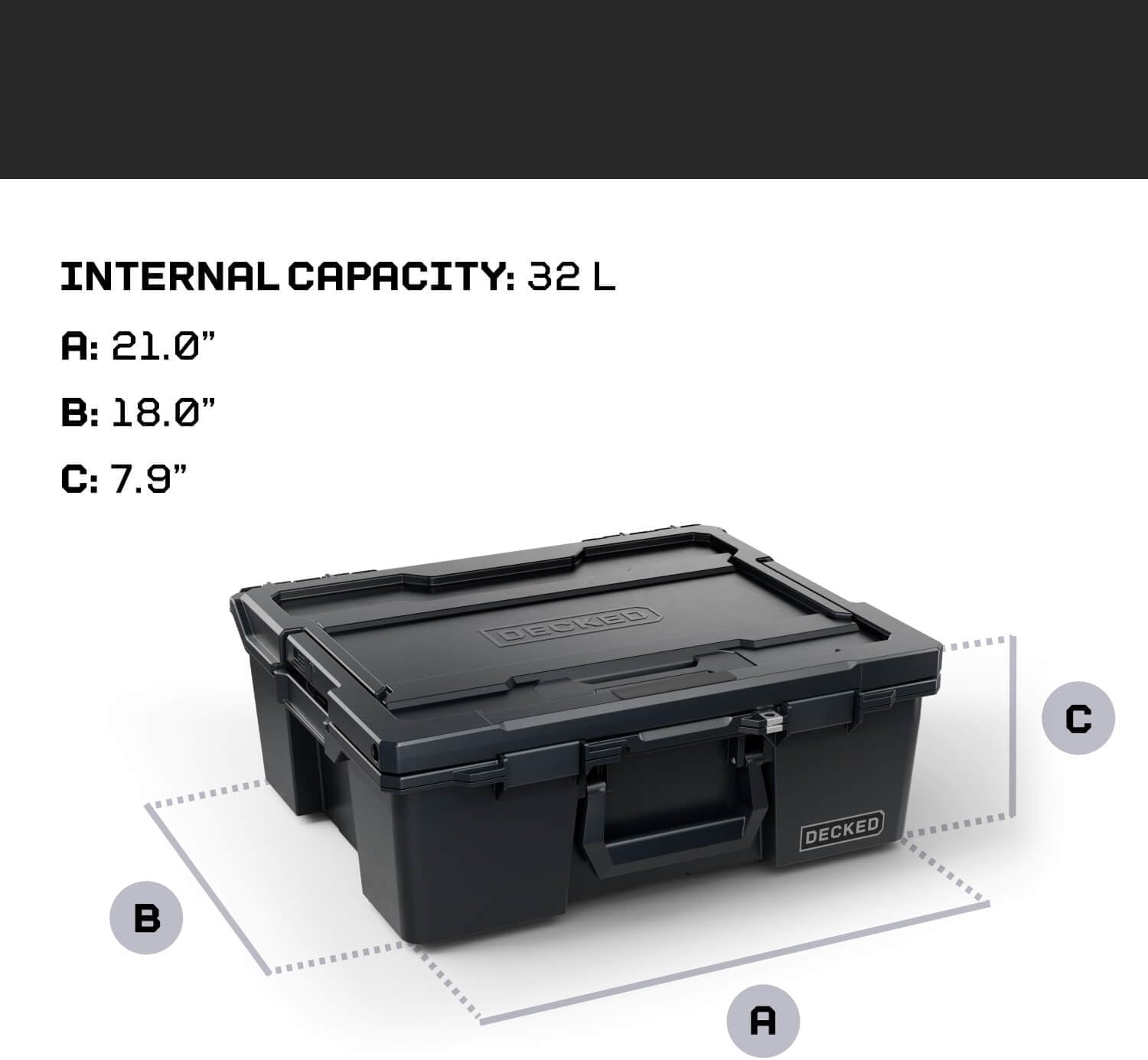 DECKED Halfrack 32 L Protective Case with Dividers - Black