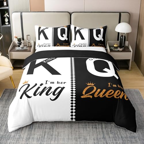 Lover Duvet Cover Twin Size for Kids Boys Teens,Love Couple 2 Pieces Duvet Cover,White Black Couple Comforter Cover (Not Comforter),Happy Valentine's Day Quilt Cover