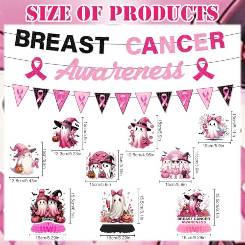 Image of Breast Cancer Awareness Decorations, 12PCS Breast Cancer Awareness Month Party Banner Hanging Swirls Honeycomb Centerpieces Decor Set, Halloween Pink Ribbon Party Supplies for Women