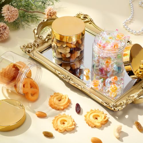 Image of Patelai 4 Pcs Plastic Jars Wide Mouth with Lids,8 Ounce,Gold