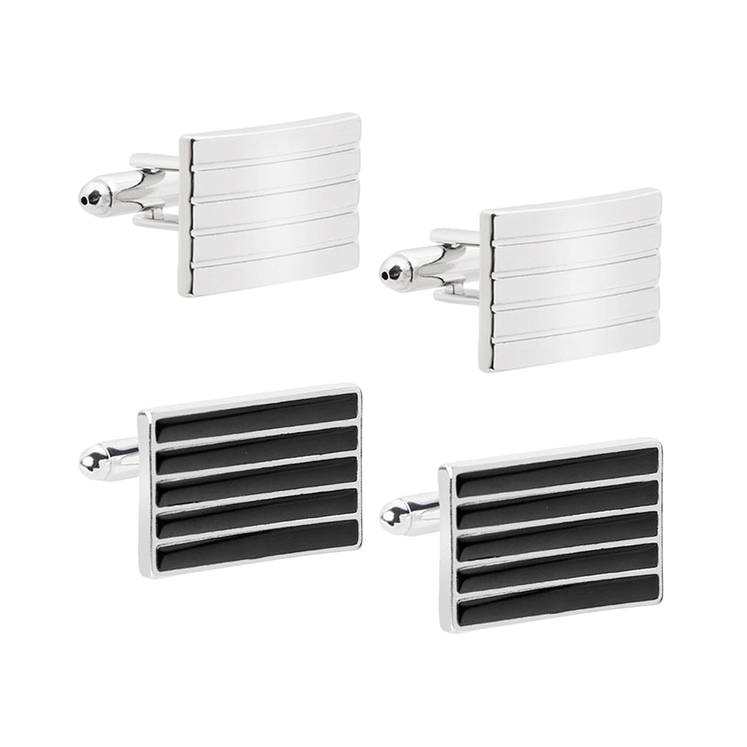 ZBHDEYG Juego de 2 pares de gemelos de acero inoxidable, gemelos personalizados a rayas, gemelos para hombre, gemelos de camisa (negro y plata), talla única, Acero inoxidable, Sin piedras preciosas