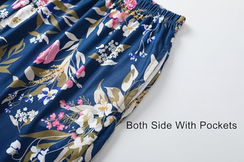 Image of Vozanet Women's Short Sleeve Top and Shorts Pajama Sets Plus Size V Neck Colorful Flower Nighty Loungewear With TWO Pockets