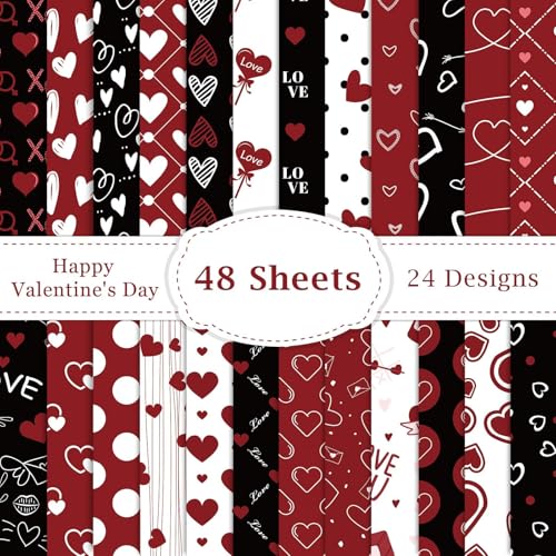 Papier pour scrapbooking cœur rouge et noir | Matériel de carterie et papier décoratif 30,5 cm
