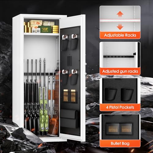 Image of Bonusall 12-15 Gun Safe for Rifles, Large Rifle Safe for 9 Rifles & 4 Pistols with Digital Keypad, Anti-Pry Steel Cabinet, Adjustable Shelves & Dual Alarm for Home-White