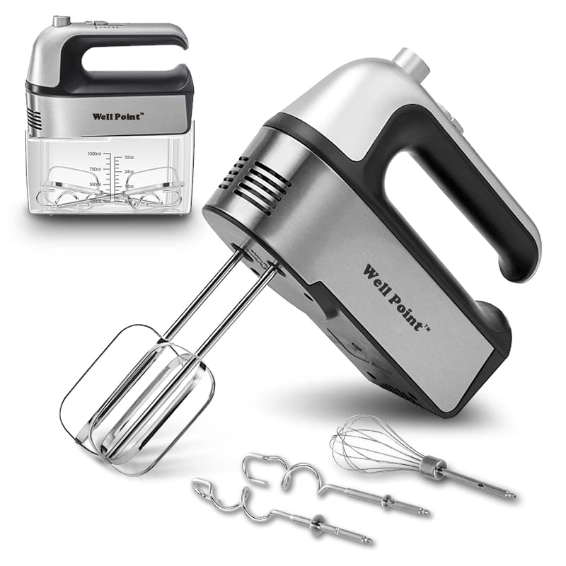 Electric 5-Speed Black Wellpoint Hand Mixer with Dough Hooks , Beaters,Dough Hooks, Snap-On Storage Case and 5 Chrome-plated Steel Accessories for One-Hand Control household, Easy Cleaning