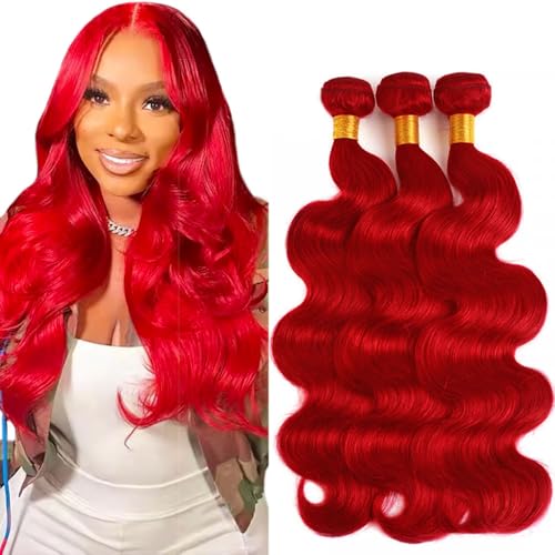 28 28 28 Inch Red Bundles Human Hair Body Wave 3 Bundles 50 Gram/Bundle Unprocessed Brazilian Virgin Hair Red Body Wave Bundles Human Hair Extensions