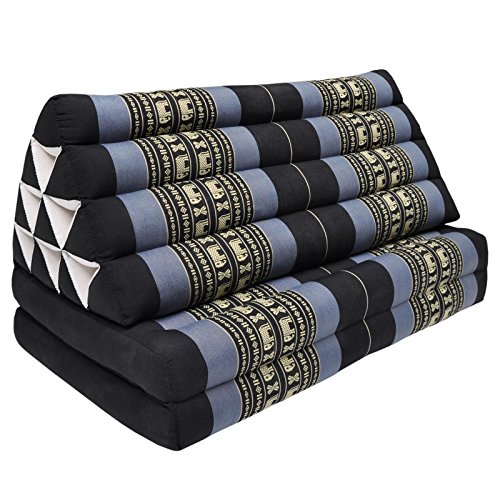 Thaikissen Kapok Bodenkissen Dreieckskissen Nackenkissen Liegematte Sitzkissen Lounge ***blau-grau schwarz mit Elefanten*** (Dreieckskissen (81300))