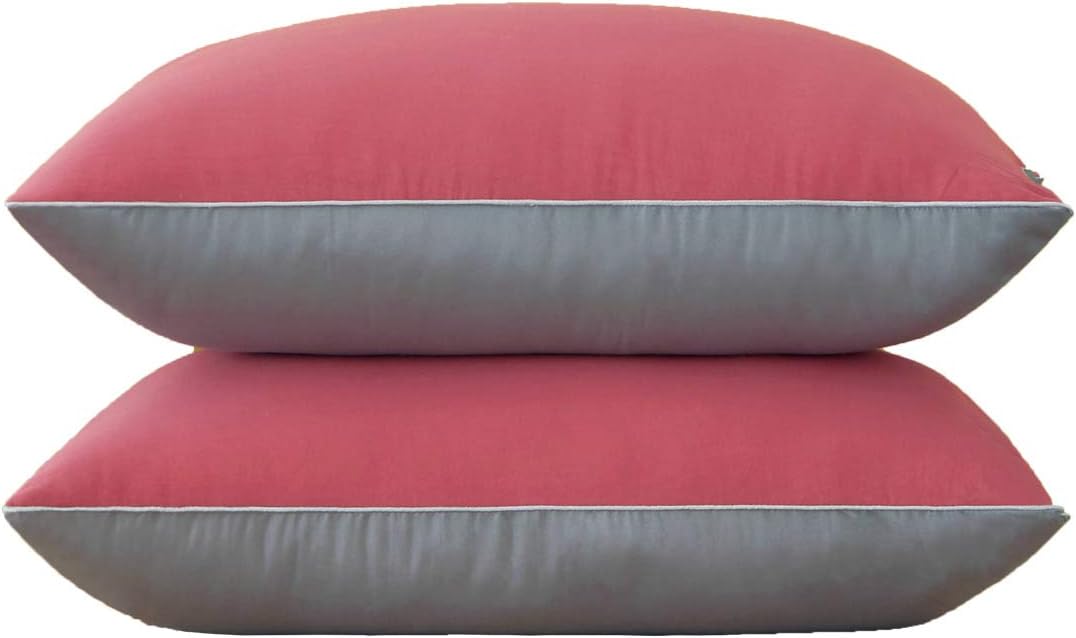 Two-Tone Microfiber Pillowcase for Hair, Dual Color Pillow Cover Queen Size 20x30 inch, Pillow Cases with Envelope Closure (Set of 2, Red & Grey)