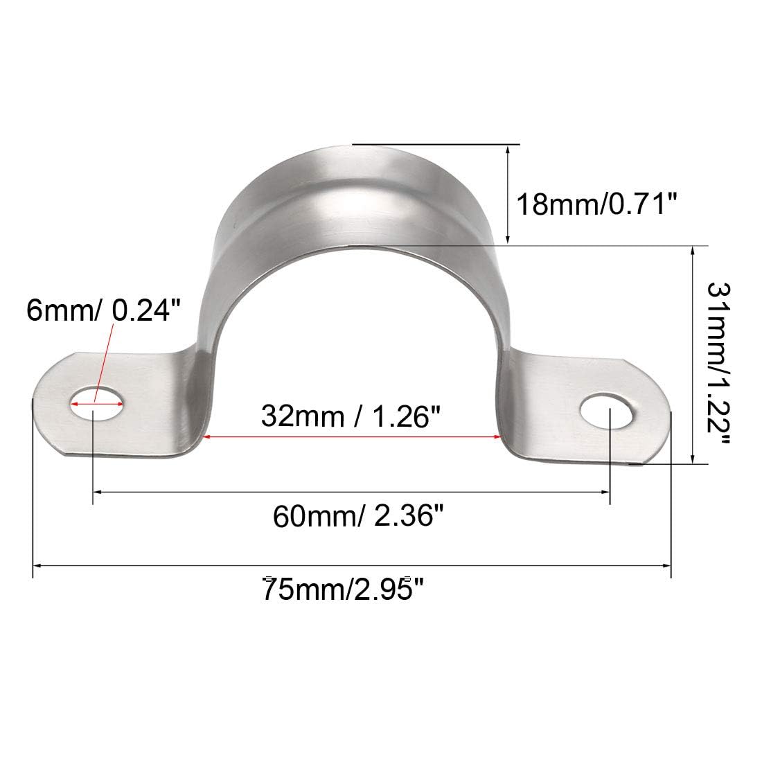 TA-VIGOR 10Pcs Rigid Pipe Straps, 32mm 2 Holes Stainless Steel Tension Tube Clip Clamp - Image 2