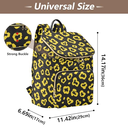 KLL Leopard Pattern Bright Yellow Black Backpack for Women Large Capacity Daily Travel Backpack for Travel Sport Gym3