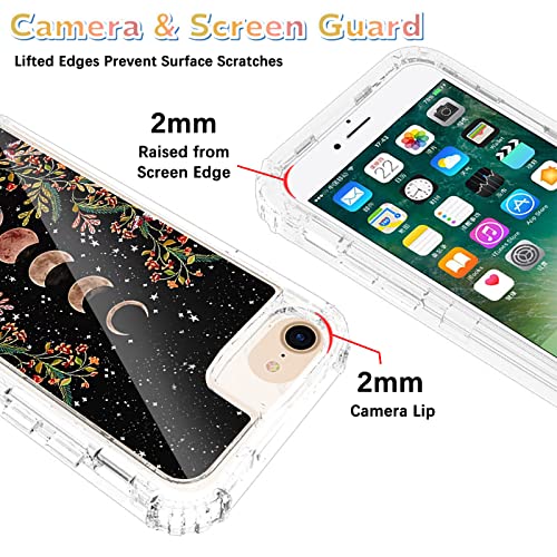 Iphone Se 3Rd Gen (2022)/2Nd (2020) Case Moon Eclipse Star Design For Women Girls, 3-Layer Hard Heavy Duty Rugged Shockproof Military Grade Full Body Protective Case For Iphone Se/8/7/6 #TOP2