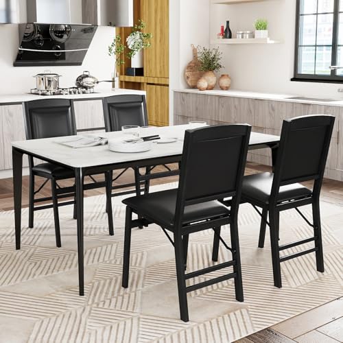 Image of Giantex Folding Dining Chairs Set of 2, Black Wood Kitchen Chair w /Padded Seat, Solid Wood Frame, Max Load 400 Lbs, No Assembly, Easy to Store Foldable Wooden Dining Chairs for Apartment, Small Space