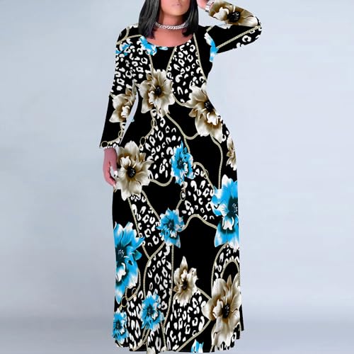 Image of PinkPatty Plus Size Maxi Dresses for Women Long Sleeve Crew Neck Sundress Casual Fall Dress with Pockets