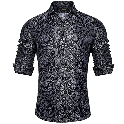 DiBanGu Mens Shirt, Paisley Floral Dress Shirt Long Sleeve with Collar Pin Brooch