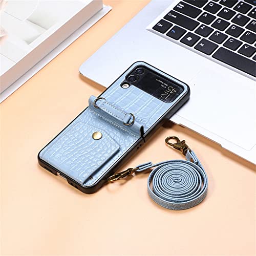 Coque Galaxy Z Flip 4 avec cordon et porte-carte motif crocodile bleu
