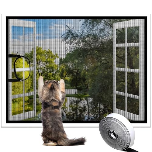 Griglia di protezione per gatti per finestre e gatti, trasparente, senza foratura, con nastro autoadesivo per balcone e camera da letto (120 x 100 cm)
