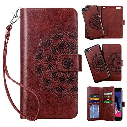 Vofolen 2 in 1 Case for iPhone 6 Case iPhone 6S Case Wallet Folio Flip PU Leather Case Protective Hard Shell Magnetic Detachable Slim Back Cover Card Holder Slot Wristband for iPhone 6 6S Mandala Red