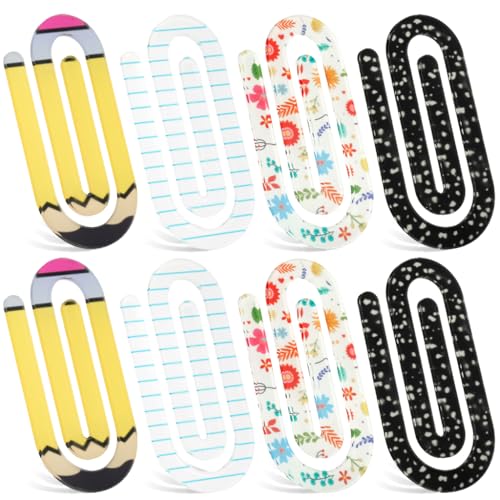 Image of 8PCS Acrylic Paper Clips, Jumbo 4 inch x 2 inch Clear Decorative Stationery Clips for School Office Classroom, DIY Crafts, Study Gift Supplies