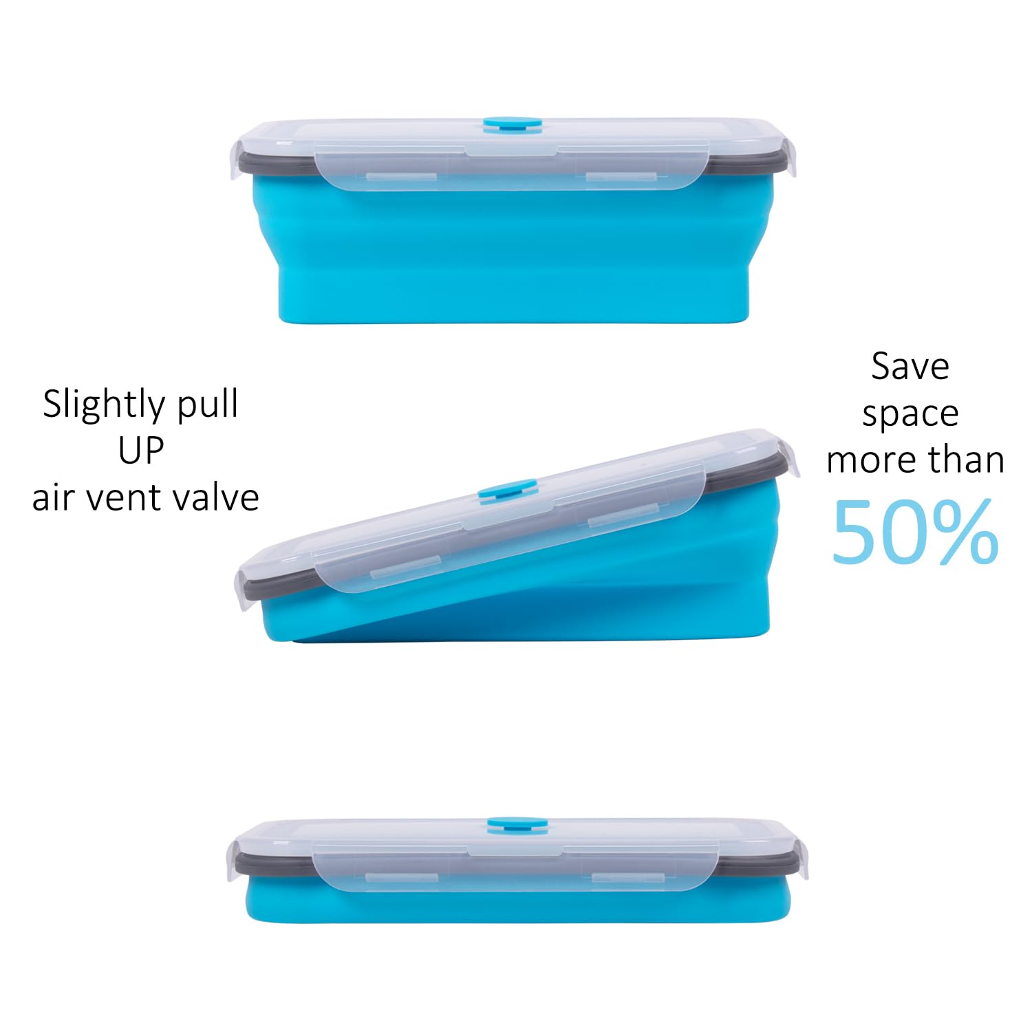 Contenedores plegables extragrandes para almacenamiento de alimentos con tapa y ventilación de aire, 60 onzas, paquete de 4, contenedores plegables XXL con tapa, recipientes de silicona plegables,