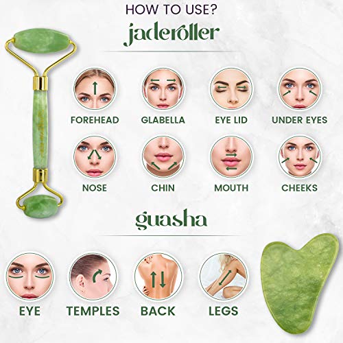 Jade Roller met Gua Sha en Vitamine C Serum - Met Hyaluronzuur, Collageen en Retinol - Gezichtsroller - 100% Pure Jade… - Afbeelding 3