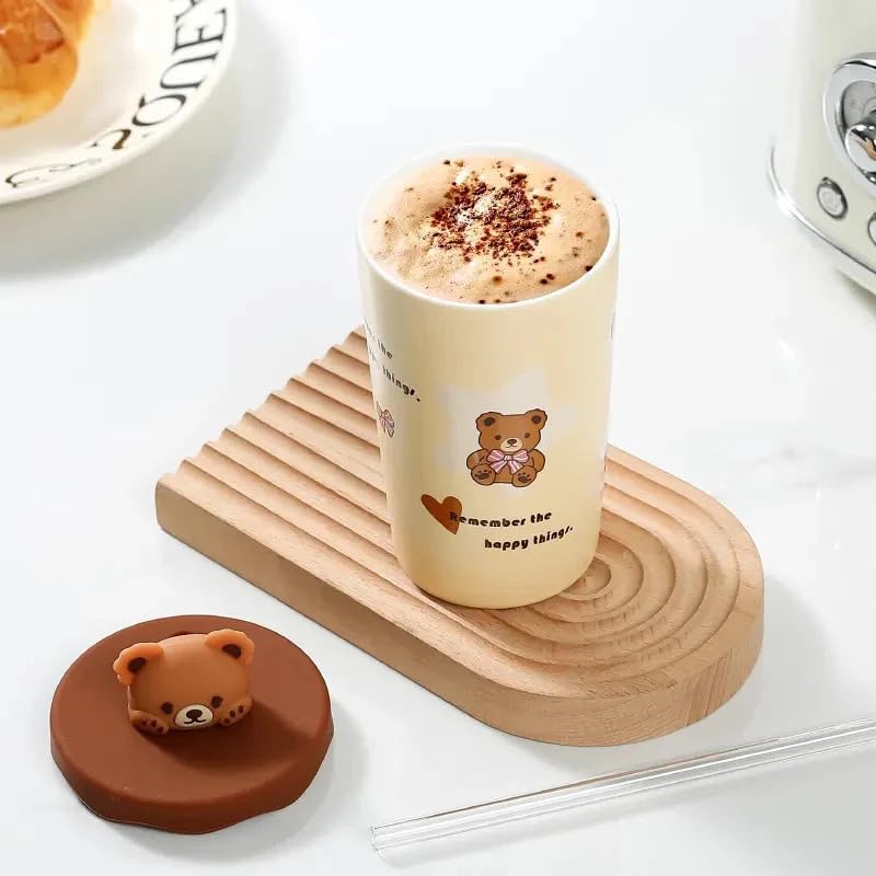 Image of Coffee Mug, Gift for Woman, Birthday Present for Girlfriend, Present for Wife Birthday, Mugs for Present, Holi Gifts, Panda Mug with Lid & Spoon Mug For Kids(Teddy' Ceramic Tumbler)