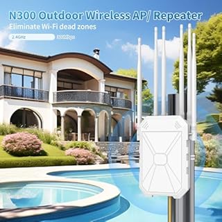 N300 Repeteur WiFi Puissant Exterieur avec 6 Intégrées, Amplificateur WiFi Exterieur Longue Portée, IP67 RéSistant Aux IntempéRies, WPA/WPA2, Passif PoE, Port Ethernet, Convient pour La Cour, Jardin
