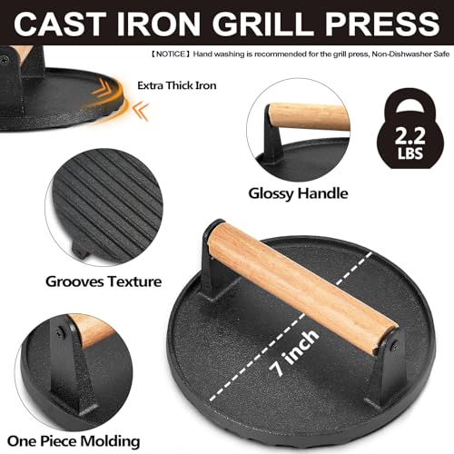 Kit para parrilla Joyfair 9” con prensa y cubierta de acero inoxidable miniatura 3