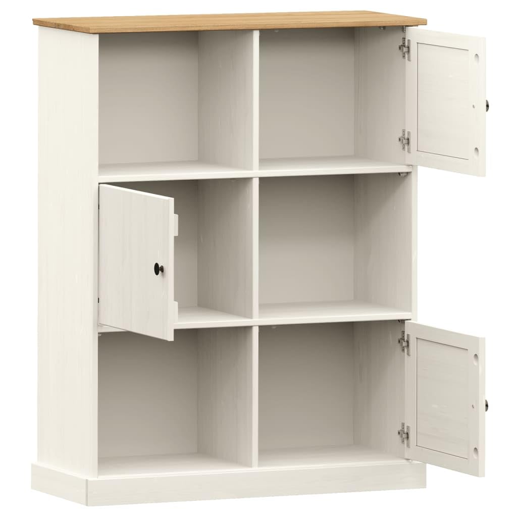 Générique Regał z litego drewna sosnowego, biały, 90 x 35 x 114,5 cm, regał na książki z 6 metalowymi przegródkami i guzikami, wytrzymały i łatwy w pielęgnacji schowek na książki