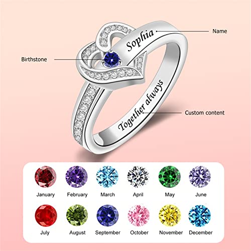 Personalized Mothers Name Ring with 1-8 Simulated Birthstones in 925 Sterling Silver Free Engraving Family Rings for Mom Grandma Christmas Gifts for Her2