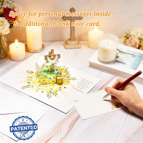 Image of VIVIKEN Confirmation Pop Up Card with Lights, 3D Musical Religious Cards