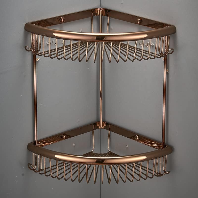 Brass Corner Shower Caddy - Wall Mounted 2-Tier Multifunctional Organizer with Draining Rack for Cosmetics Shampoo and Conditioner