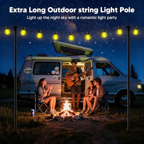 4 Pack String Light Poles for Outside, 10Ft Light Poles for Outdoor String Lights, Adjustable Outdoor String Light Poles - Additional View