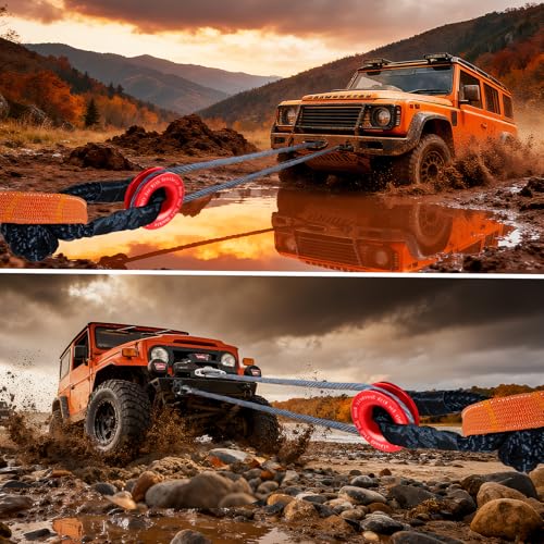 Image of Synthetic Soft Shackle & Recovery Ring Kit, 2PCS 1 /2 inch x 22 inch Soft Shackles(56,000Lbs Breaking Strength) with Snatch Ring for Synthetic Winch Rope for Off-Road Jeeps ATV UTV SUV Vehicle Recovery