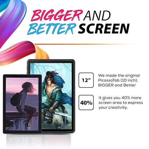Image of PicassoTab A12 Drawing Tablet • No Computer Needed • Large 12 inch Laminated 2K Screen • Lifetime PRO Drawing & Tutorials Apps • Stylus Pen • Android 14 • Standalone Graphics Tablet for Pro Artists -A12