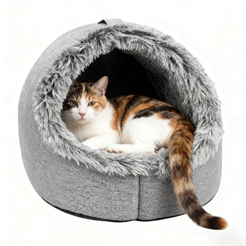 猫用ケーブベッド | ソフトネスト キャリーハンドル付き | 子猫用ベッドケーブ冬用猫ハウス | 子猫・子犬・小型犬用 室内 寝室 リビング バルコニー 家 アパート 睡眠用